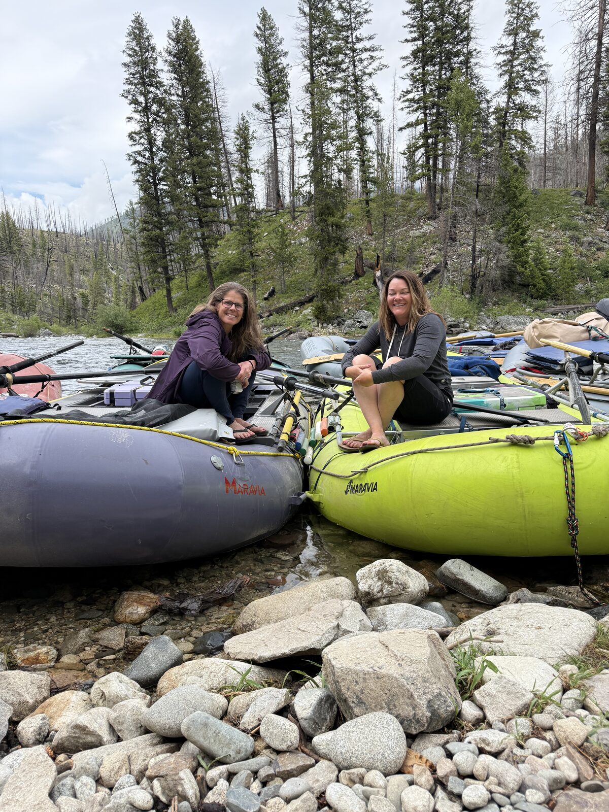 Loaded rafts at Boundary Creek before launching the Middle Fork of the Salmon River