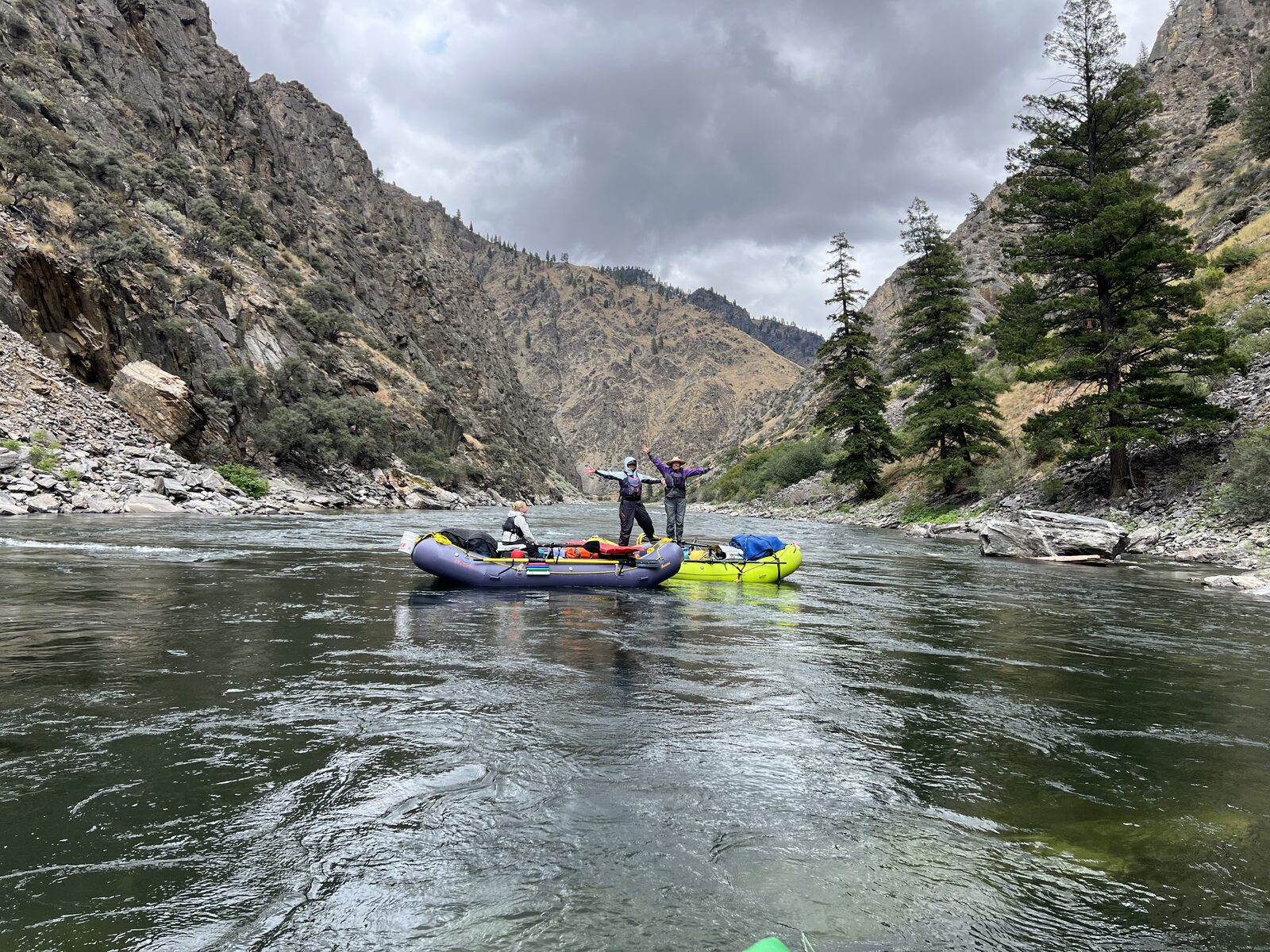 Raft traveling through the Middle Fork of the Salmon River wilderness in Idaho